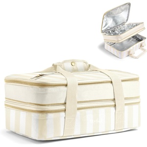 image:imageFit amp Fresh Insulated Double Decker Casserole Carrier for Hot amp Cold Food  Fits two 9x13 pans Expandable LeakResistant Durable Portable Food Carrier For Potlucks Tailgating Picnics PartiesPina Colada Stripe
