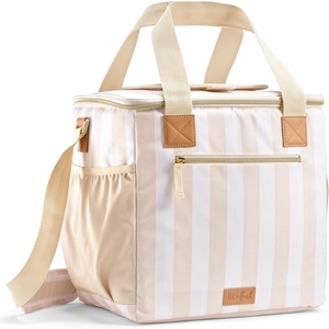 image:imageFit amp Fresh Regatta Insulated Soft Cooler Bag 24Can Capacity  Exterior Mesh Slip Pocket Zipper Pocket Easy Access Top Flap LeakResistant EasytoClean Durable Cooler for TravelPina Colada Taupe Ivory Stripe