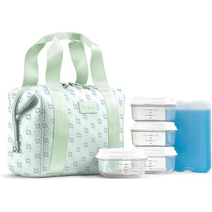 image:imageFit amp Fresh Remi Neoprene Lunch Bag for Women wIce Pack amp Containers  Machine Washable Lunch Box For Women Self Insulating Durable Neoprene Large Capacity For Nurses Teachers School WorkSage Flower Block