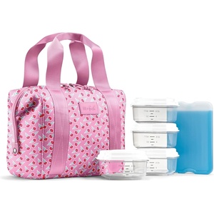 image:imageFit amp Fresh Remi Neoprene Lunch Bag for Women wIce Pack amp Containers  Machine Washable Lunch Box For Women Self Insulating Durable Neoprene Large Capacity For Nurses Teachers School WorkSweet Pink Block