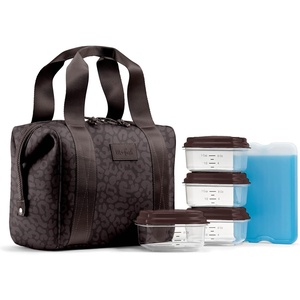 image:imageFit amp Fresh Remi Neoprene Lunch Bag for Women wIce Pack amp Containers  Machine Washable Lunch Box For Women Self Insulating Durable Neoprene Large Capacity For Nurses Teachers School WorkChocolate Feline Fine