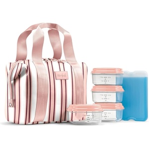 image:imageFit amp Fresh Remi Neoprene Lunch Bag for Women wIce Pack amp Containers  Machine Washable Lunch Box For Women Self Insulating Durable Neoprene Large Capacity For Nurses Teachers School WorkPink Chunky Stripe