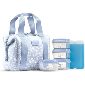image:imageFit amp Fresh Remi Neoprene Lunch Bag for Women wIce Pack amp Containers  Machine Washable Lunch Box For Women Self Insulating Durable Neoprene Large Capacity For Nurses Teachers School WorkBlue Vintage Flowers