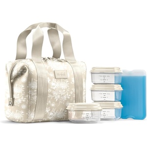 image:imageFit amp Fresh Remi Neoprene Lunch Bag for Women wIce Pack amp Containers  Machine Washable Lunch Box For Women Self Insulating Durable Neoprene Large Capacity For Nurses Teachers School WorkTan Floral