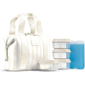 image:imageFit amp Fresh Remi Neoprene Lunch Bag for Women wIce Pack amp Containers  Machine Washable Lunch Box For Women Self Insulating Durable Neoprene Large Capacity For Nurses Teachers School WorkIvory Stripe