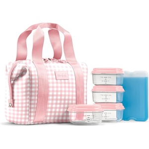 image:imageFit amp Fresh Remi Neoprene Lunch Bag for Women wIce Pack amp Containers  Machine Washable Lunch Box For Women Self Insulating Durable Neoprene Large Capacity For Nurses Teachers School WorkPink Gingham