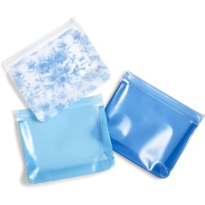 image:imageFit amp Fresh Reusable Sandwich Bags 3 Pack  Leakproof Reusable Food Storage Bags BPAFree Freezer Safe Eco Friendly Bags for Snacks Lunch Meal Prep Blue Floral ToileBlue Floral Toile