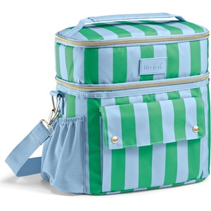image:imageFit amp Fresh Sidekick Dual Compartment Insulated Soft Cooler Bag amp Lunch Box  Bottle Pocket Extra Storage Crossbody Strap 15Can Capacity LeakResistant Small Cooler For Beach Pool Work amp TravelCoastal Cabana Stripe