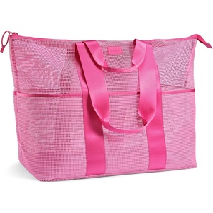 image:imageFit amp Fresh The Shore Thing XL Marine Grade Mesh Beach Bag Extra Large Beach Tote Durable Sandproof Oversized Pool BagFlamingo Pink