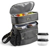 image:imageFit amp Fresh Westminster Dual Compartment Insulated Lunch Bag wContainers  Durable Lunch Box for Women LeakResistant Large Capacity Cooler Meal Prep Lunch Tote For Nurses Teachers School WorkBlack