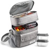image:imageFit amp Fresh Westminster Dual Compartment Insulated Lunch Bag wContainers  Durable Lunch Box for Women LeakResistant Large Capacity Cooler Meal Prep Lunch Tote For Nurses Teachers School WorkGray