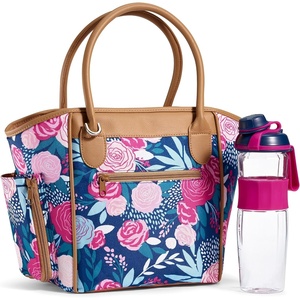 image:imageFit amp Fresh Beechwood Large Lunch Bag For Women With Side Pouches amp Carry Handles Complete Lunch Kit Includes Matching Shaker Bottle Navy Lorella PoseyOne Size