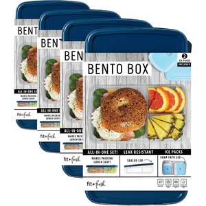 image:imageFit amp Fresh Bento Box Adult and Kids Lunch Box Container Includes 2 Slim Clipin Ice Packs Reusable LeakResistant amp Stackable Lunch Container for AdultsBento Lunch Box  Navy Pack of 4