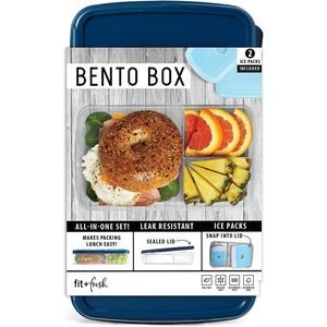 image:imageFit amp Fresh Bento Box Adult and Kids Lunch Box Container Includes 2 Slim Clipin Ice Packs Reusable LeakResistant amp Stackable Lunch Container for AdultsBento Lunch Box  Navy