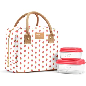 image:imageFit amp Fresh Bloomington Lunch Bag for Women  Insulated Large Lunch Box for Work with Containers LeakResistant StainResistant Zipper Closure All Smiles Bubble GumStrawberry