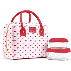 image:imageFit amp Fresh Bloomington Lunch Bag for Women  Insulated Large Lunch Box for Work with Containers LeakResistant StainResistant Zipper Closure All Smiles Bubble GumHeart Print