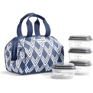 image:imageFit amp Fresh Charlotte Adult Insulated Lunch Bag with Carry Handles Navy Medallion BloomNavy Sketch Diamonds