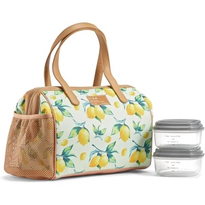 image:imageFit amp Fresh Cloverdale Adult Insulated Lunch Bag with Side Pouch amp Carry Handles Complete Lunch Kit Includes 2 Containers Botanical Silo NavyLemon Spring