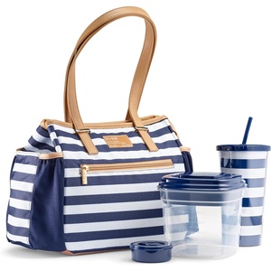 image:imageFit amp Fresh Copley Insulated Lunch Bag for Women wContainers  Large Capacity Lunch Box for Women with Bottle Pockets Meal Prep Lunch Tote For Nurses Work Lunch Tote for TeachersNavy Stripe