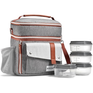 image:imageFit amp Fresh Foundry Extra Large Insulated Lunch Box for Men amp Women Large Lunch Bag for Meal Prep Double Decker Adult Lunch Box for Men with Containers Adjustable Strap Dual Compartment SteelSteel Gray