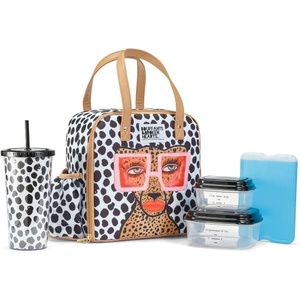 image:imageFit amp Fresh Lunch Bag For Women Insulated Womens Lunch Bag For Work Leakproof amp StainResistant Large Lunch Box For Women With Containers Tumbler and Ice Pack Zipper Closure Wichita Bag RainbowTropical Glam Cat