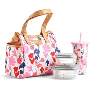 image:imageFit amp Fresh Lunch Bag For Women Insulated Womens Lunch Bag For Work Leakproof amp StainResistant Large Lunch Box For Women With Containers and Matching Tumbler Zipper Westerly Lunch Bag Grey StripBotanical Silo Pink