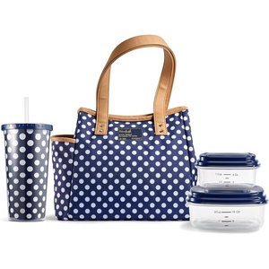 image:imageFit amp Fresh Lunch Bag For Women Insulated Womens Lunch Bag For Work Leakproof amp StainResistant Large Lunch Box For Women With Containers and Matching Tumbler Zipper Westerly Lunch Bag Grey StripNavy Dot