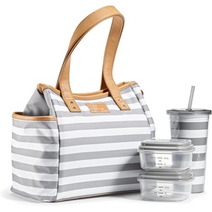 image:imageFit amp Fresh Lunch Bag For Women Insulated Womens Lunch Bag For Work Leakproof amp StainResistant Large Lunch Box For Women With Containers and Matching Tumbler Zipper Westerly Lunch Bag Grey StripGray Stripes