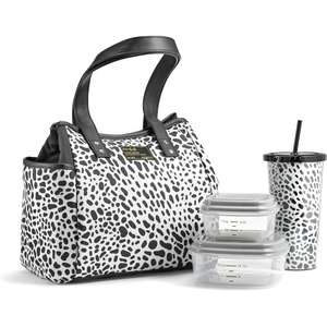 image:imageFit amp Fresh Lunch Bag For Women Insulated Womens Lunch Bag For Work Leakproof amp StainResistant Large Lunch Box For Women With Containers and Matching Tumbler Zipper Westerly Lunch Bag Grey StripLuxe Cheetah