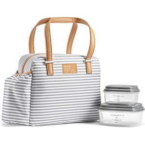 image:imageFit amp Fresh Lunch Bag For Women Insulated Womens Lunch Bag For Work Leakproof amp StainResistant Large Lunch Box For Women With Expandable Bottle Pocket Zipper Closure Laketown Bag Cheetah TumblerGray Stripes