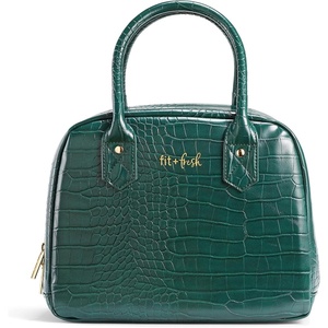 image:imageFit amp Fresh Lyon Modern Lunch Bag With Travel Utensils For Women Insulated Womens Lunch Bag For Work Leakproof amp StainResistant Large Lunch Box For Women Faux Croc Leather BlackGreen