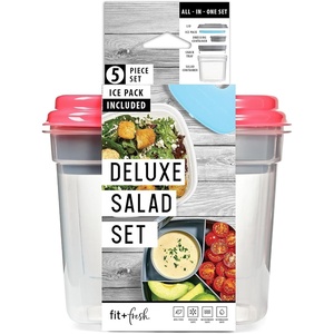 image:imageFit amp Fresh Plastic Lunch Container Bento Box For Adults and Kids Divided Reusable Lunch Container With 3 Compartments For Work School Travel 3 Piece Entree Set With Ice PackDeluxe Salad Set  Pink