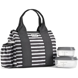 image:imageFit amp Fresh Sanibel Adult Insulated Lunch Bag with Side Pouch amp Carry Handles Complete Lunch Kit Includes 2 Containers Cheetah LargeBlack Stripes