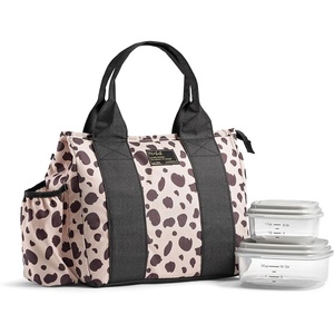 image:imageFit amp Fresh Sanibel Adult Insulated Lunch Bag with Side Pouch amp Carry Handles Complete Lunch Kit Includes 2 Containers Cheetah LargeCheetah
