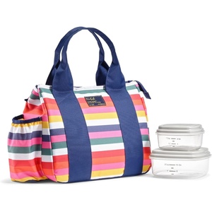 image:imageFit amp Fresh Sanibel Adult Insulated Lunch Bag with Side Pouch amp Carry Handles Complete Lunch Kit Includes 2 Containers Cheetah LargeColorful Stripe