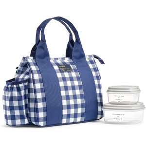 image:imageFit amp Fresh Sanibel Adult Insulated Lunch Bag with Side Pouch amp Carry Handles Complete Lunch Kit Includes 2 Containers Cheetah LargeNavy Gingham
