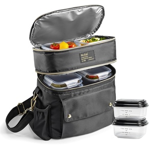 image:imageFit amp Fresh Westminster Dual Compartment Insulated Lunch Bag wContainers  Durable Lunch Box for Women LeakResistant Large Capacity Cooler Meal Prep Lunch Tote For Nurses Teachers School WorkBlack
