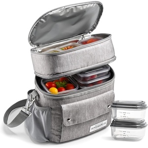 image:imageFit amp Fresh Westminster Dual Compartment Insulated Lunch Bag wContainers  Durable Lunch Box for Women LeakResistant Large Capacity Cooler Meal Prep Lunch Tote For Nurses Teachers School WorkGray
