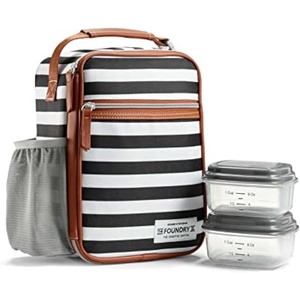 image:imageFoundry by Fit  Fresh Thayer Insulated Lunch Bag with 2 Food Containers amp 18oz Stainless Steel Tumbler Reusable Lunch Box Mini Cooler Bag Perfect for Work College PicnicsBlack  White Stripe