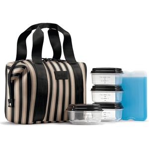 image:imageFit amp Fresh Remi Neoprene Lunch Bag for Women wIce Pack amp ContainersBlack Taupe Stripe