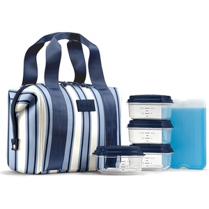 image:imageFit amp Fresh Remi Neoprene Lunch Bag for Women wIce Pack amp ContainersBlue Chunky Stripe